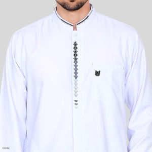 Baju Koko Pria Dewasa Putih Lengan Panjang Atasan Muslim Bordir Simple Katun Toyobo M L XL XXL