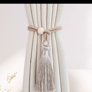 Bonnie Cathy Minimalist Wooden Ring Curtain Tiebacks with Beads and Tassels for Modern Home Decor