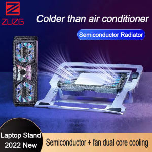 ZUZG Adjustable Laptop Stand with Dual Core Semiconductor Cooling Fan Aluminium Alloy Multi-Angle Computer Holder for Desk Portable Notebook Metal Mount Compatible All Laptops 11-18 Inches