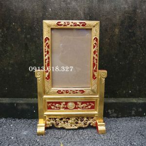 Khung ảnh 1 hình thờ gấm đơn ly quy gỗ hương sơn son thếp vàng