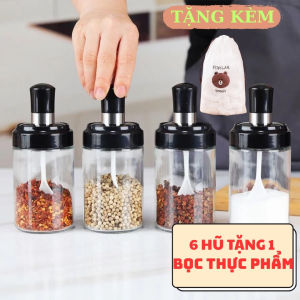 SET 4-5-6 Lọ đựng gia vị thủy tinh kèm thìa tiện lợi MUA 4 TẶNG KÈM 1 TÚI BỌC THỰC PHẨM ️- Hũ đựng gia vị có thìa thông minh