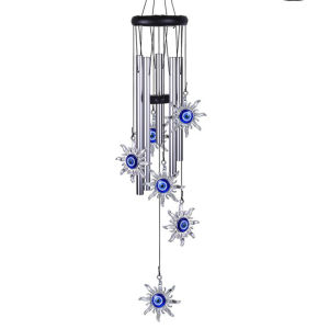 Evil Eye Wind Chimes Blue Hanging Decor Aluminum Tubes Hand Of Fatima Outdoor Patio Garden