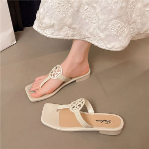 [Free Shipping] 2026 New Square-Toed Open-Toed Flip-Flops For Women Summer Outdoor Fashionable Versatile Sandals With Metal Buckle Unique Design