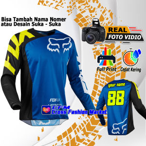 Pakaian baju jersey trail cross set motocross Motor Balap custom F0x Biru Putih Hitam Adventure (Baju Saja) Free Nama Nomor sendiri trabas pria dewasa cros custom Enduro nama sendiri ukuran Jerset Set Size S M L XL XXL cocok suka untuk crf wr klx dan MX