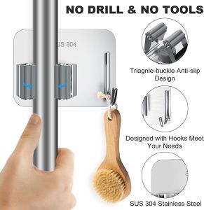 Broom Holder Wall MountStainless Steel Mop Hanger for Home Laundry RoomKitchenClosetGarage Organization and Storage