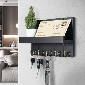 Wooden Key Hanger Wall Mounted Key Holder With Hooks Wall Organizer Multi-functional Storage Basket for Entryway Door