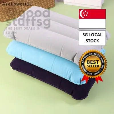 [SG FREE 🚚] Portable Inflatable Flocking PVC Pillow Camping Sleeping Air Pillow For Travel Outdoor Hiking Flight Foldable Head Rest Pillow