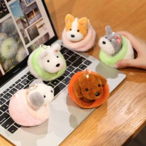 HAOO Puppy Dolls Puppy Nest Plush Keychain Bag Charm Stuffed Animal Corgi Doll Plush Toy Hanging Ornament Kawaii Schnauzer Plush Pendant Car Decor