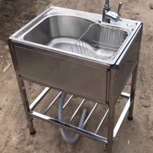 Simple Kitchen Stainless Steel Sink Single Slot Double Slot Large Single Slot with Stand Basin Vegetable Washing Basin Dishwashing Sink Rack