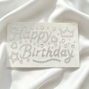 OWTWO 3D Happy Birthday Rhinestone Stickers Love Heart Star Pattern English Letter DIY Packing Stickers  Silver Color Gift Wrapping Stickers For Gift Wrapping