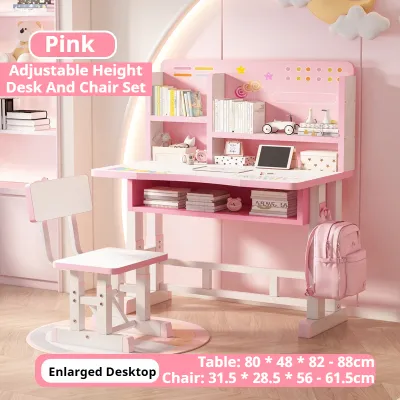 LALA Kids Tables & Sets Adjustable Study Desk With Chair Meja Belajar Kanak-Kanak Adjustable Cute pattern Environmentally Friendly Board兒童學習桌