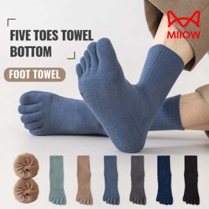 MiiOW Men Five Finger Long Socks Deodorant Antibacterial Running Sports Split Toe Sock Towel B 100% Pure Cotton Sock Terry Sock
