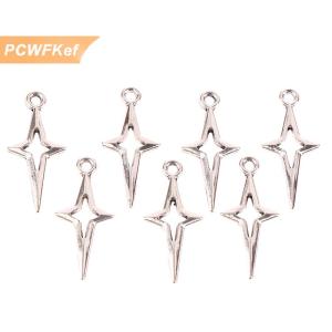 【PCWFKef】 เครื่องรางรูปดาวลายฉลุสีเงินโบราณขนาด23X10มม. 40ชิ้นสำหรับทำเครื่องประดับอุปกรณ์ DIY