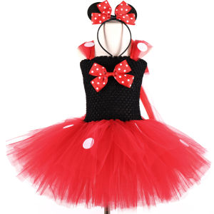 LOlanta 2Pcs Halloween Mickey Costume for Girls Black Elastic Vest Red Mesh TuTu Dress with Bow Birthday Cosplay
