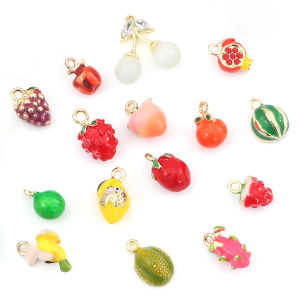 2pcs Alloy Drip Oil Fruit Pendant Cute Metal Peach Strawberry Watermelon Cherry Charm Pendant Accessories for Earring Bracelet Necklace DIY Jewelry Craft Making