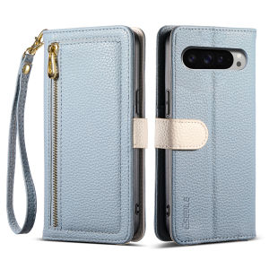 Crossbody Cards Solt Zipper Wallet Leather Case For Google Pixel 9 Pro XL 8 8A 7 7A 6 6A Makeup Mirror Long Lanyard Strap Cover