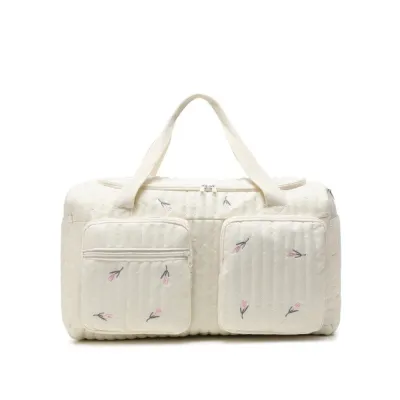 KENDRAT Large Capacity Diaper Organizer Multi-pocket Quilted Cotton Mommy Bag Embroidered Tote Zipped Travel Handbag Daily Outing