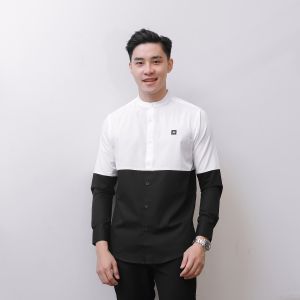 ANCSTR Kemeja Pria Shanghai Kombinasi Hitam Putih Premium - Monochrome