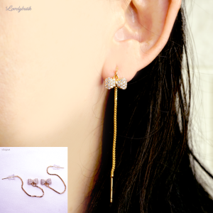 Anting Titanium Anti Luntur Model Serut Rumbai Rantai Panjang Wanita Model Pita Permata Korea Terbaru  Ribbon - Lovelybutik