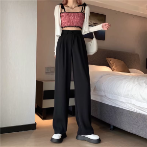 GDTIMA Korean Suit Pants Women Summer High-waisted Wide-leg Casual Straight Trousers