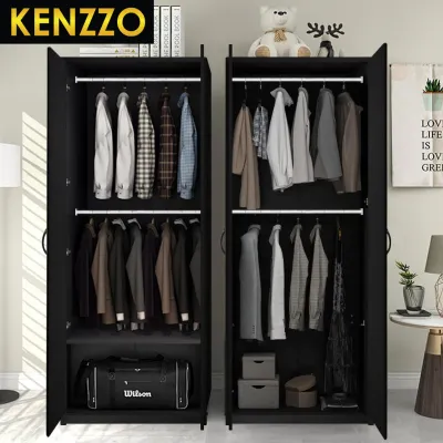 KENZZO Multifunctional 2 Door 5 Tier Wooden Wardrobe Cabinet / Kabinet Almari / 2 Door 5 Tier Wardrobe / Cabinet Cupboard / Almari 5 tingkat / Almari Baju 5 Tingkat