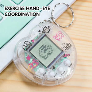 Mini Electronic Pet Game Machine Transparent Peach Heart Key Chain Childrens Puzzle Toy with Sound and Battery Usage - Button Console