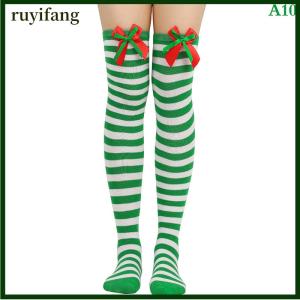 ruyifang Christmas Ornaments Socks Striped Long Stockings Christmas Decorations High Socks for Girls Striped Knee Socks