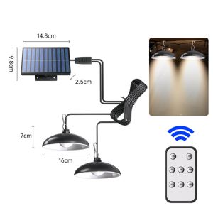 CHUAN Single/Double Head Solar Pendant Light Solar Powered Remote Control Solar Panel Light Waterproof Solar Chandelier Camping