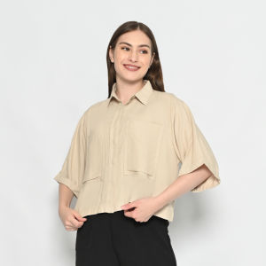 QUEENTIN Kemeja Wanita Crop 0187 Rayon Viscose Polos Lengan Siku 3/4