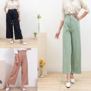 Celana Wanita Kulot Linen Highwaist Premium Size (M L XLXXL) Dari BB 40-75kg