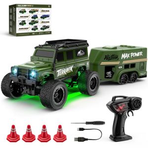 BUENOO with Trailer Mini RC Climbing Car 1:64 Full Scale Children Toy Model High Quality 2.4G Remote Control Off-road Vehicle Car Gift Toys