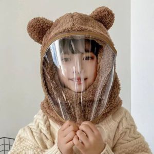 DSFSI Đồ chơi nhồi bông Mũ khẩu trang tích hợp Gấu hoạt hình Đậm đặc Mũ trùm toàn phần Mùa đông ấm áp Bảo vệ tai Mũ trùm chống gió dành cho trẻ em