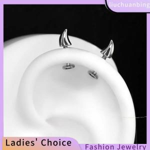 [COD] liuchuanbing Jewellery Dễ thương Quỷ sừng xuyên Bông tai cho phụ nữ người đàn ông Gothic bạc màu Tai xương móng tay Bông tai Y2K đồ trang sức phụ kiện