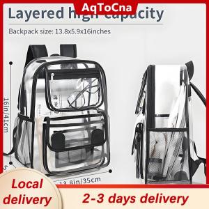 [COD] AqToCna Ship within 24 hours Transparent Backpack Transparent Storage Bag Students Bookbag Pocket Storage Bag Clear Beach Bag Work School