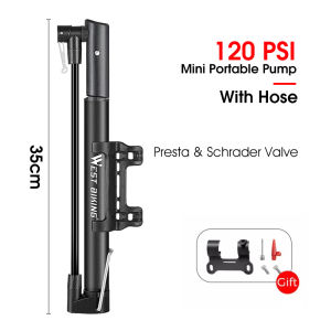Tây Biking Bơm Xe Đạp Di Động 150PSI Bơm Lốp Xe Đạp Áp Suất Cao Với Vòi Presta & Van Schrader Phụ Kiện Xe Đạp