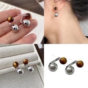 Elegant Tigers Eye Stone Earrings in Geometric Style Stylish Ear Studs Perfect for Daily Commute and Evening Parties