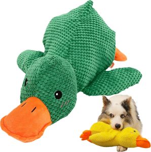 Mellow Dog Calming Duck Toy with Quacking Sound - Dog Stuffed Animal Chew Toy for Any Size (Green)