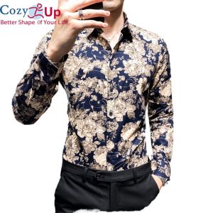 FCẤm Cúng Up Áo Sơ Mi Nam Dài Tay In Hoa Ôm Sát Mùa Xuân Mới Đầm Thường Ngày Lễ Tiệc Tùng Thương Hiệu Thời Trang Áo Sơ Mi Hoa Homme