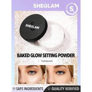 SHEGLAM Baked Glow Setting Powder Oil Control Loose Powder Translucent Poreless Flawless Smooths Fine Lines Glowy Face Makeup Finishing Powder Cosmetics