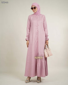 NMR Gamis Linen Burberry Rempel Samping Tangan Smoke Vol 2687-12