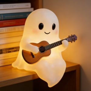 BLISSFUL Funny Ghost Night Light USB Powered Resin Spooky Ghost Figurine Table Light Decorative Halloween Ambient Light Halloween Decor