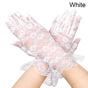 SPACE URGENTLY69SP8 Women Wedding Sunscreen Lace Gloves Rose Flower Pattern Party Dressy Gloves White Bride Gloves