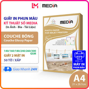 Giấy In Màu Media A4 Couche Bóng 2 Mặt In 140/160/240/260/300gsm 50 Tờ Giấy Ảnh Couche Glossy Paper 21x30 Giấy In Phun Màu A4
