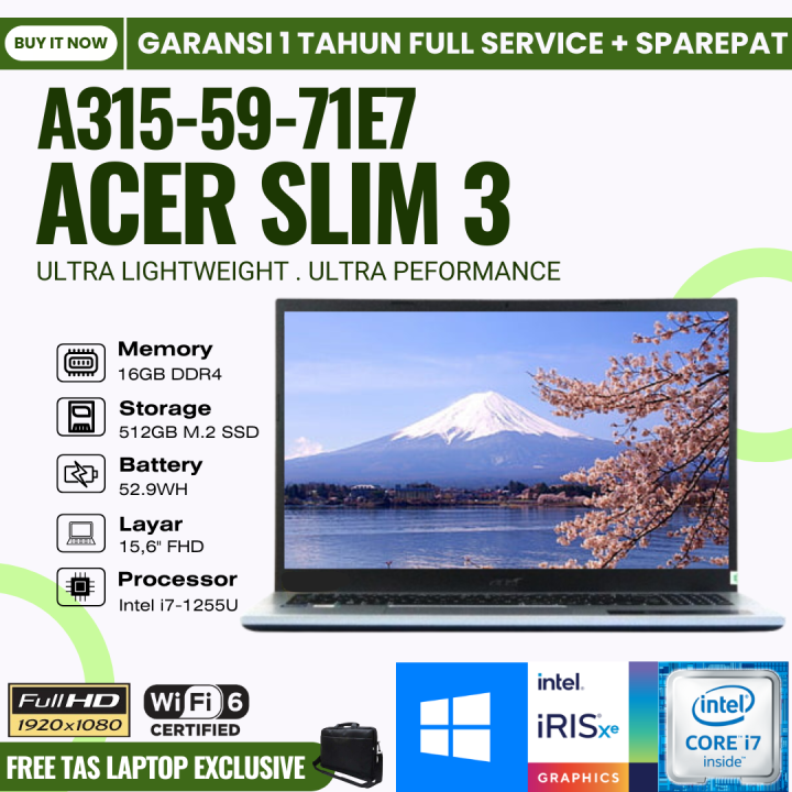 Acer Laptop Gaming A15-59-71E7 Intel Core I7-1255U Ram 16GB Ssd 512GB  FHD Iris Xe Graphic W11 Lazada Indonesia
