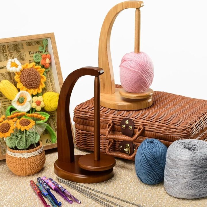 VB45D Rotating Wooden Yarn Holder Wool Ball Spinning Yarn Stand ...