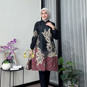 Tunik Kancing Depan Busui Anggrek - Atasan Baju Batik Wanita Modern - Tunik Jumbo Terbaru Mewah