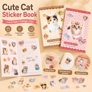DIVATEN Matte Film Sticker Sheets Tactile Film Cat And Dog Patterns Die Cut Stickers Cute Retro Style Sticker Book Journaling