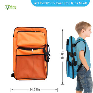 threetrees 38x48 cm Art Portfolio Organizer Kids ArtworkCrayons bagPainting Pens Brush Art Bag15 inch X 18 inch For Child Artwork 8K OrganizerA3 portfolio Case For Carrying Artwork With Tote And Backpack