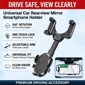 Car Phone Holder Rearview Mirror Mount Universal Car Mount Phone Holder GPS Navigation Video Recording Hands Free Adjustable 360 Rotation Strong Sturdy Car Accessories for Smartphone