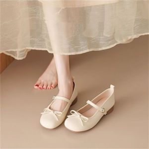 [Free Shipping] Chunky Heel WomenS Shoes 2026 New Spring Collection: Small Leather Shoes Evening Shoes Single Shoes High Heels Ballet Style